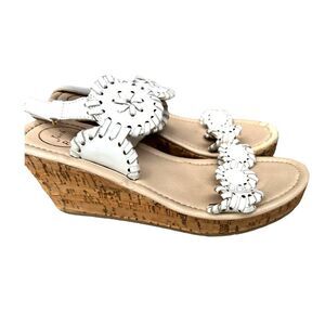Jack Rogers Wedge Heels White Leather Womens 7.5 Wedges Shoes Summer Vacation